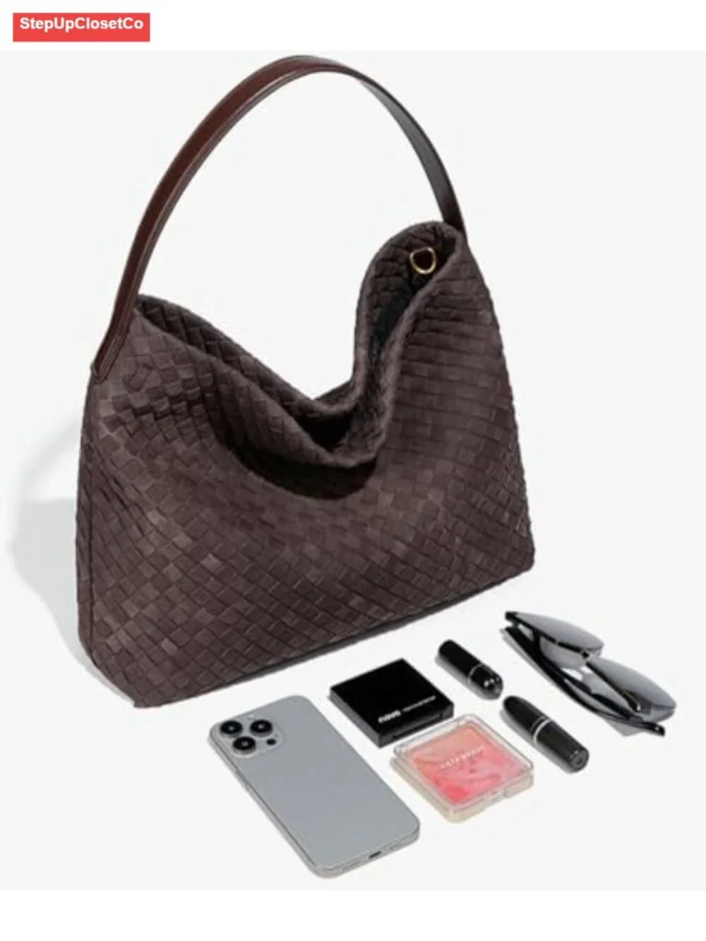 Woven Suede Slouchy Hobo Tote Bag with Detachable Strap